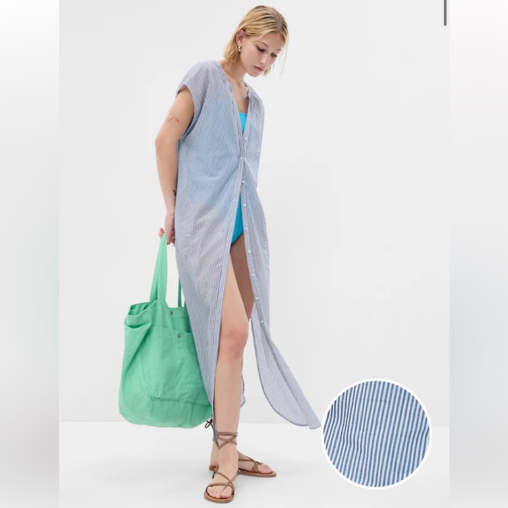 GAP NWT Button Down Voile Dolman Shirtdress - Docksider Blue Stripe